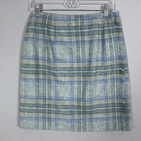 Talbots Wool REAL TRUE WRAP SKIRT Size 8 Plaid Fringe Academia Grunge Y2K 90s - Picture 2 of 12